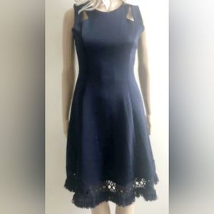 Donna Ricco Navy Scuba Dress with hem